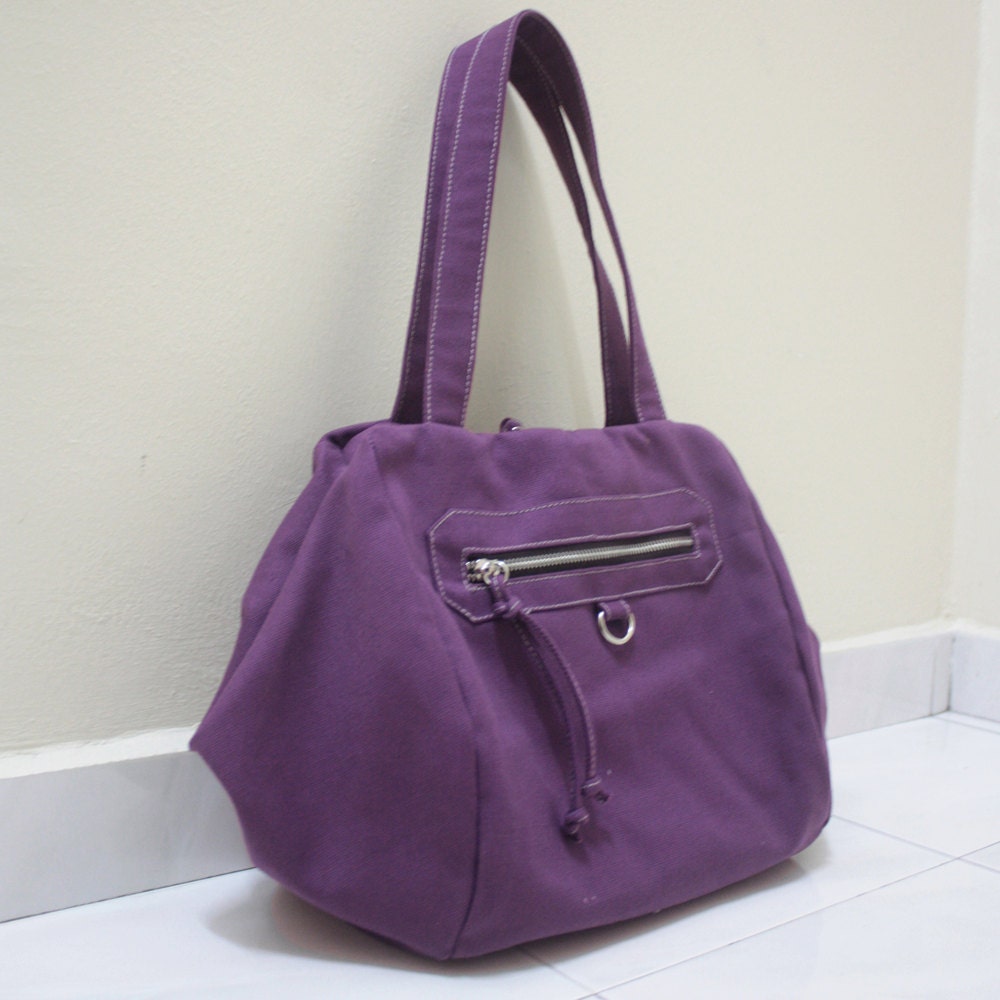 MAY Sale - Purple Canvas Women Double Straps Shoulder Bag, Tote, Everyday Purse, Handbag - HEXI
