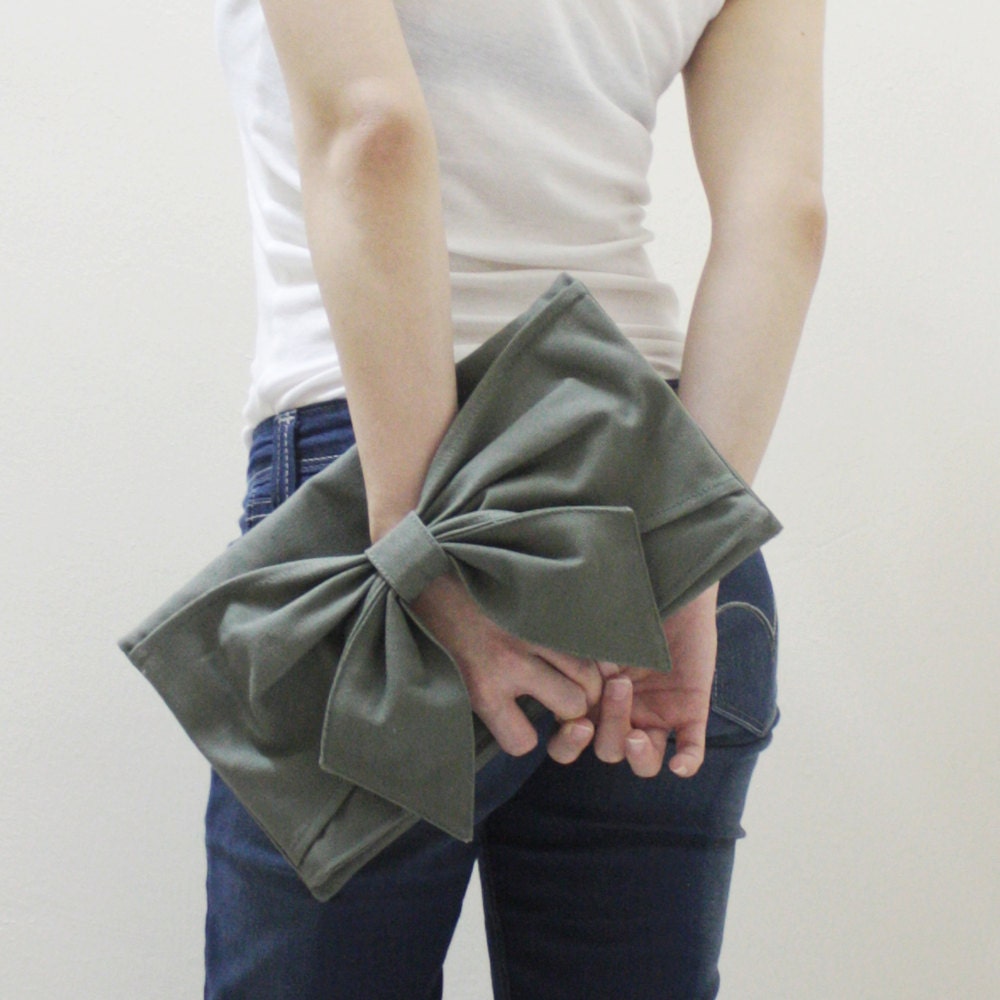 MAY Sale - Army Green Canvas Women Clutch Bag, Wristlet, Mini iPad Sleeve, Mini iPad Case, Handbag - BOW
