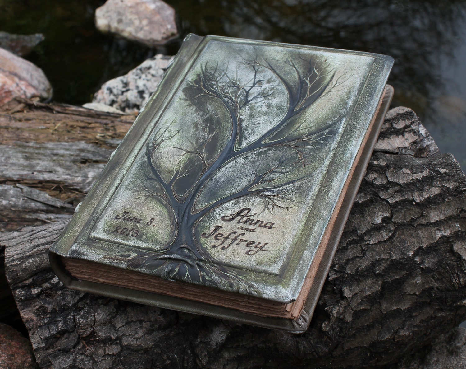 Leather wedding guest book Tree of life with names and date Bridal Shower Anniversary Engagement Vintage look journal