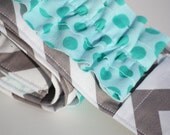 Ruffled Camera Strap Cover - Teal Polka Dotted Grey Chevron