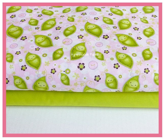 Fabric Duo Camelot Fabrics Sweet Peas in Pink and Michael Miller's Cotton Couture in Lime 2 yards total