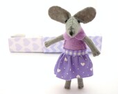 Violet lilac chevron stuffed animal felt mouse in match box bed