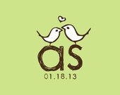 Custom Wedding Stamp - Custom Rubber Stamp - Personalized Stamp - Custom Stamp - Monograms, Birds in Love - C491