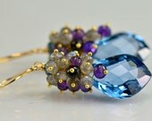 SALE-London Blue Topaz Dangle Earrings Labradorite Amethyst 14k Gold Filled  Wire Wrapped Earrings