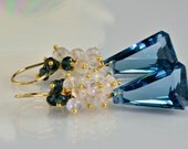 SALE-London Topaz Cluster Dangle Earrings Moonstone 14k Goldfill Gemstone  Wire Wrapped Earrings
