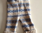 Wool Cloth Diaper cover - Cream, brown and blue patterned Recycled Lambswool Longies