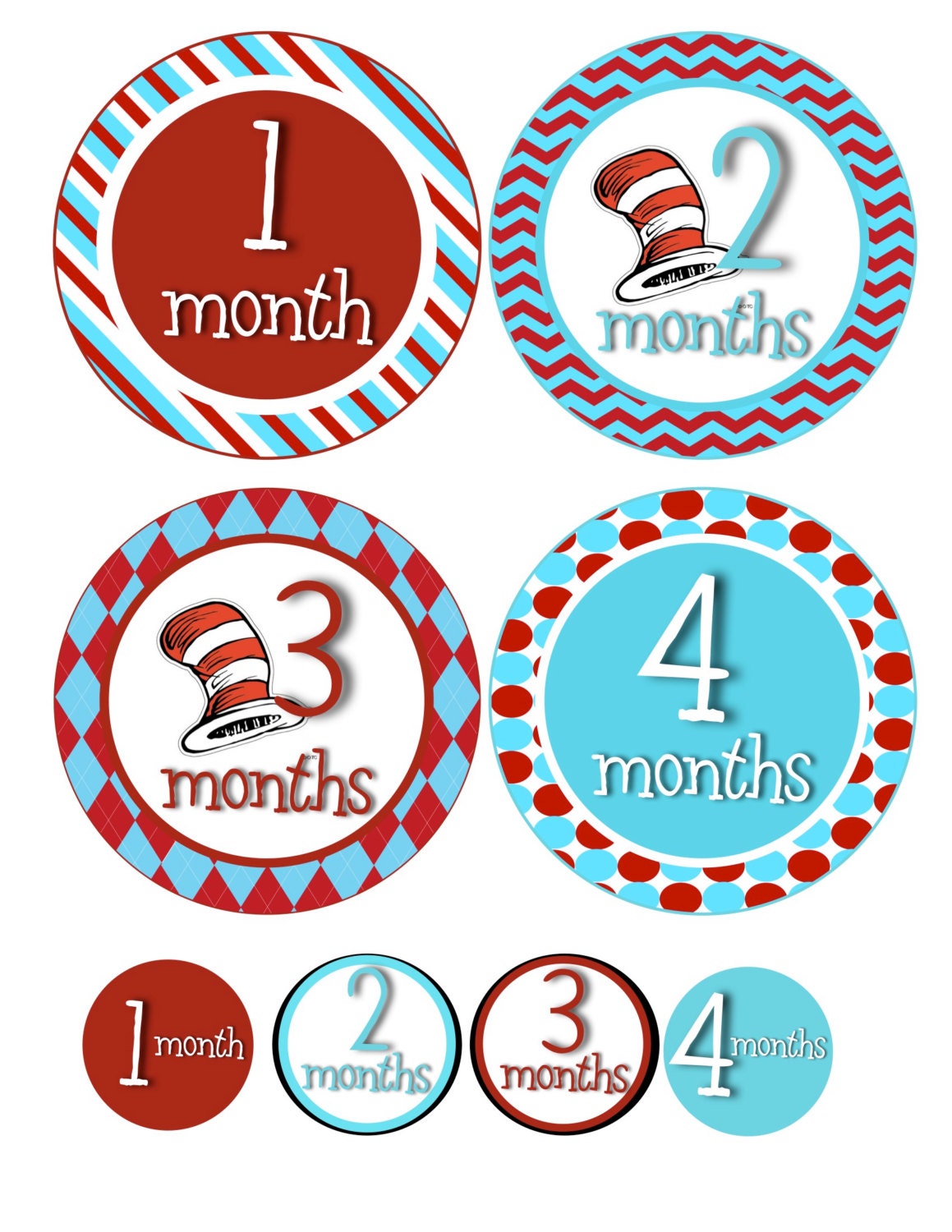 IRON ONS - 12 Monthly baby onesie iron on heat transfer - for Baby - Dr. Seuss inspired