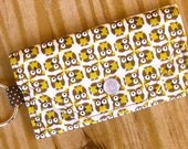 Card Holder Wallet Keychain - Owl Japanese Fabric