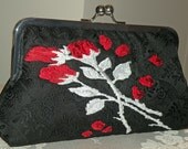 Roses Bouquet Clutch/Purse/Bag..Embroidered Silk Dupioni and Kimono Fabric..Bridal/Wedding/Gift/Party..Ready To Ship Sale..Free Monogram