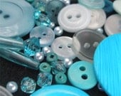 Blue turquoise buttons and beads mix.
