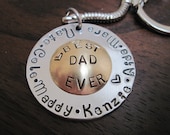 Fathers Day Key Chain - Best Dad Ever on Bronze with up to Six Hand Stamped Names