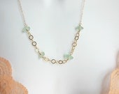 Sea Foam Sea Glass and 14k Gold Filled Necklace, Large Link & Fine Chain, Genuine Seaglass, Seafoam, Mint Green and Gold, Summer