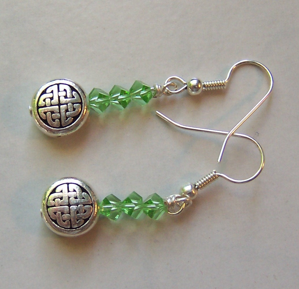 SALE Celtic Knot & Swarovski Emerald Earrings