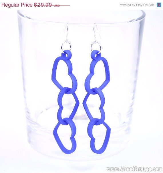 On Sale Royal Blue Heart Earrings 3D Printed Interlocked Heart Earrings