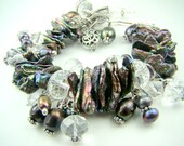 Chunky pearl bracelet, dark blue stick pearls, statement charm bracelet... Celestial