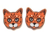 Sugar Skull Style Ginger Cat Earrings by Dolly Cool Kitty Day of the Dead