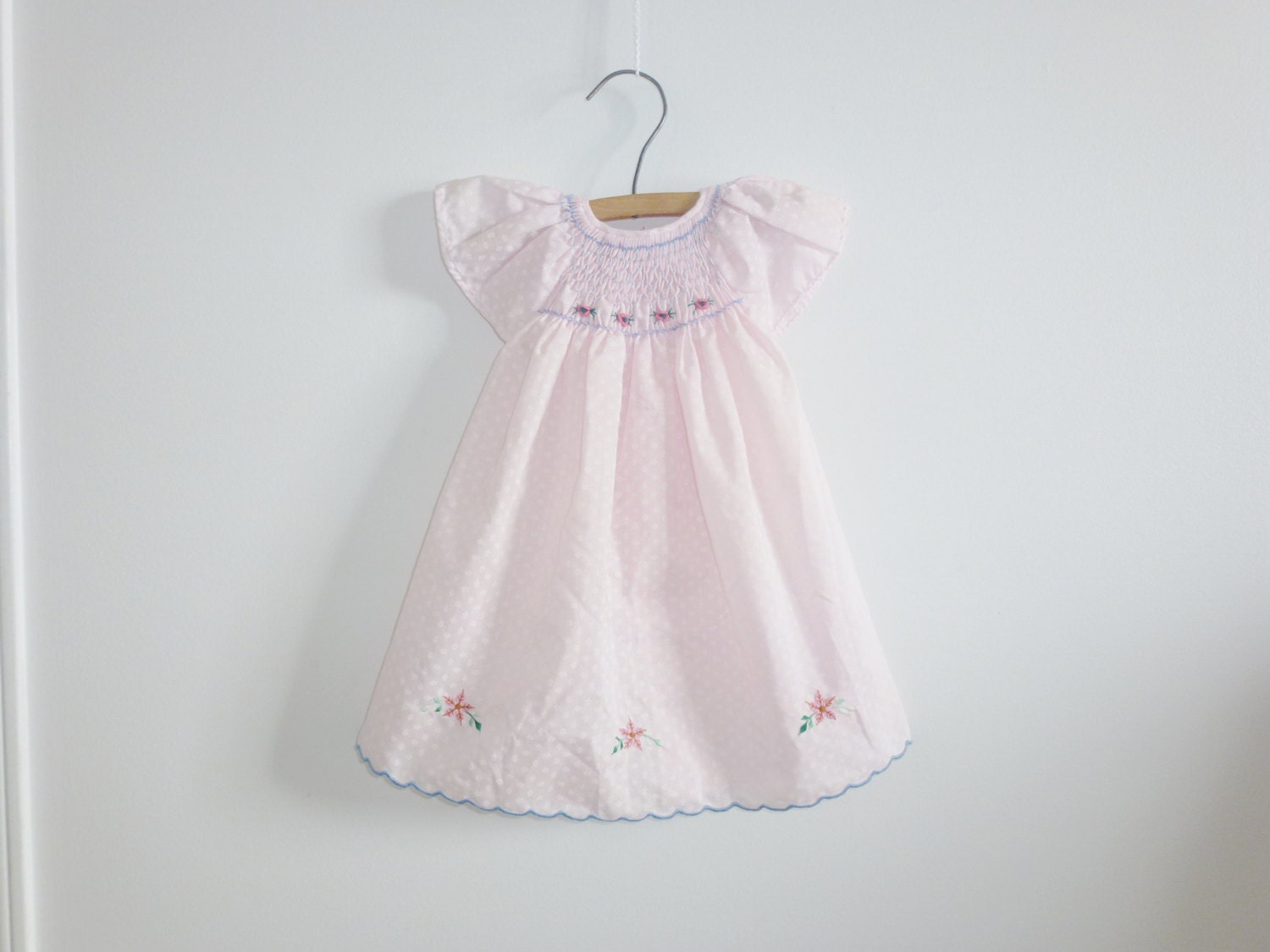 Vintage Light Pink Smocked Baby Dress