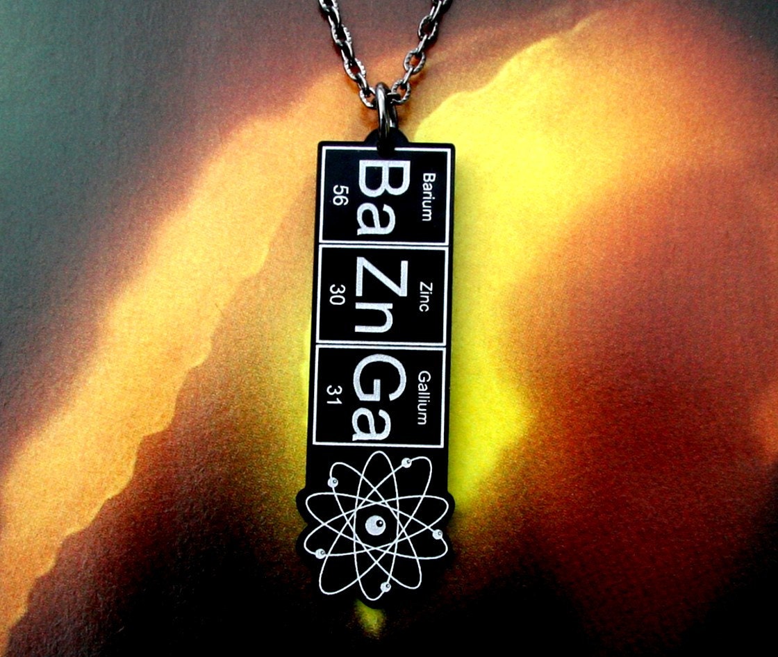 BAZINGA....Black BaZnGa pendant ... periodic table inspired jewelery
