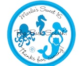 Personalized Stickers, mermaid, Cute, Treat bag labels,Birthday,Sweet, Treats, Labels, Seals, Children, Kids, Favor, Custom, Set of 24