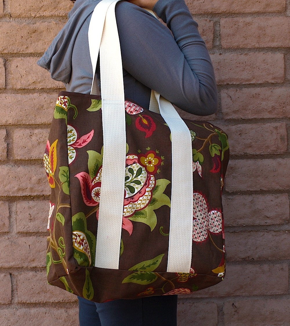 Brown Floral Market Shopping Bag Tote FRANCINE