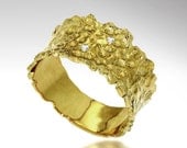 MALKA 14k Gold Ring, Unique Gold Diamond Ring, Womens Yellow gold band, italian fine jewelry