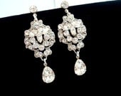 Rhinestone earrings, Bridal chandelier earrings, Art Deco earrings, Swarovski crystal earrings, vintage style earrings