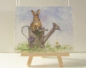 Rabbit in Watering Can, Original Painting