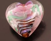 Lampwork Beads  Pink Tiger Luster Floral  Heart Focal Bead Handmade Glass Heather Behrendt  BHV SRA LETeam