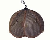 70s Hanging Lamp. Swag Lamp. Wicker Lamp. Octagon Tulip Rattan Lampshade Glass Bulb