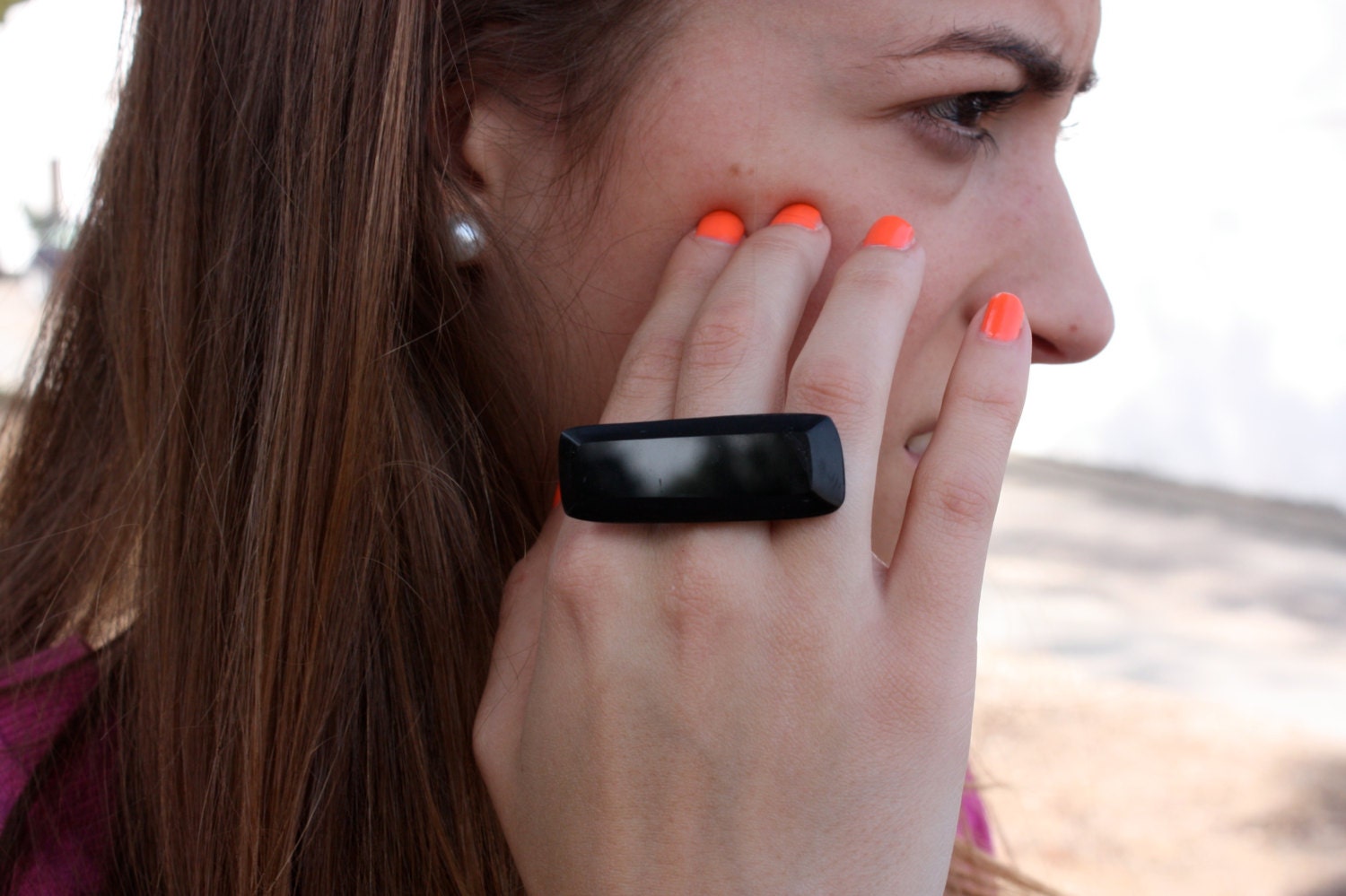 Black Faceted ring - adjustable ring in aluminium