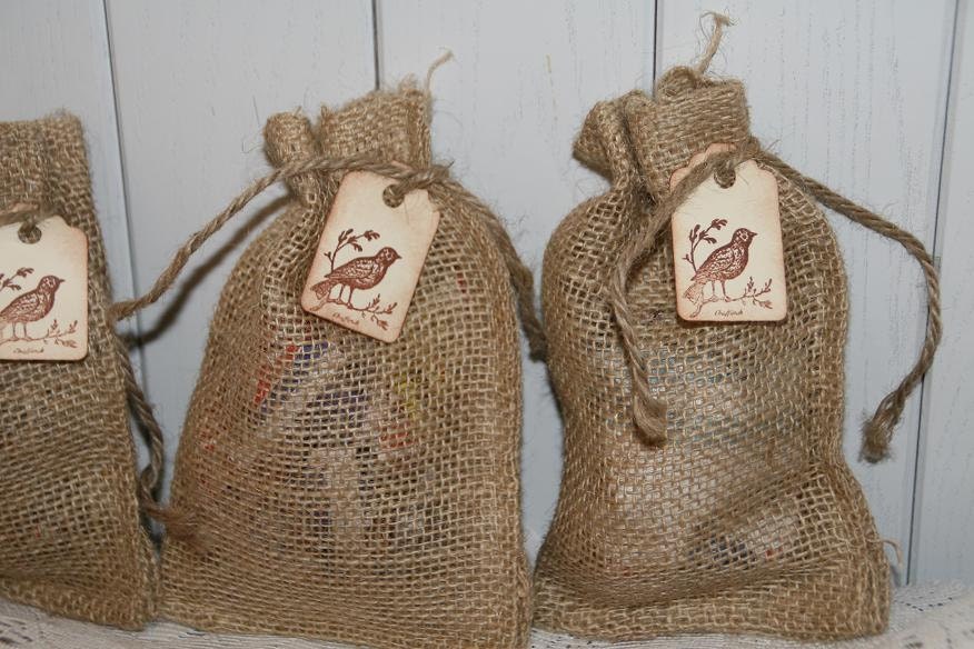 100 Burlap Bags Wedding Favors with Tag - Burlap Wedding - Rustic Wedding Favors - Birdseed Wedding Favors Bags
