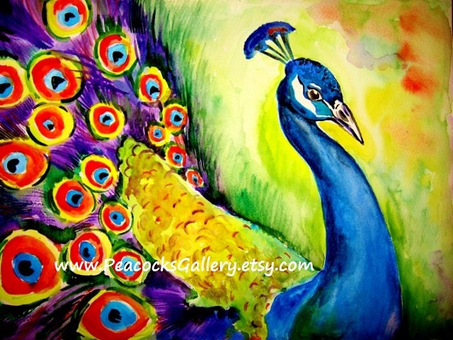 Peacock Original Watercolor painting 10x14
