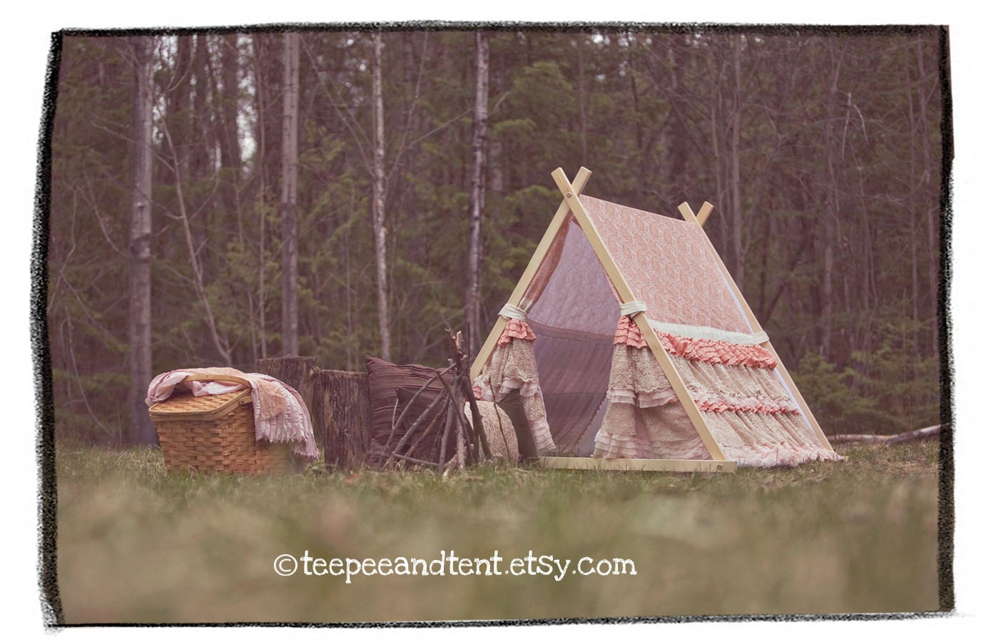 Kids Ruffle Teepee Play Tent - frame included