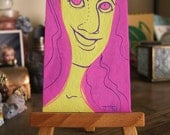 Mini Painting- ODD WOMEN Hiya 2 x 3.5 in Gouache