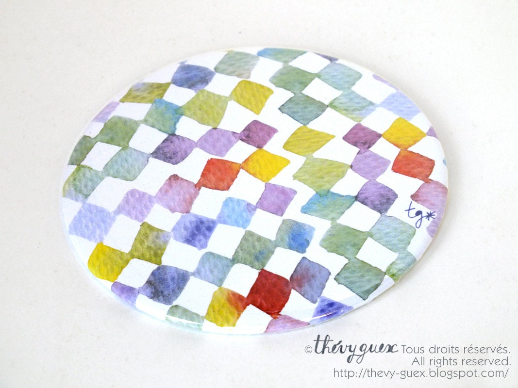 Watercolor Harlequin Pocket Mirror/Illustrated Rainbow Geometric Mirror/Multicolor Checks Pocket Mirror/75 mm Mirror