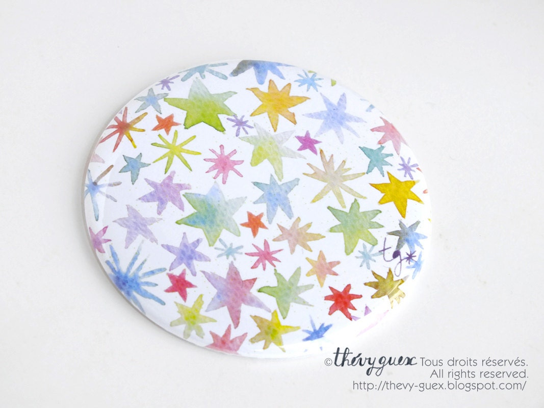 Watercolor Pastel Star Pocket Mirror/Illustrated Mirror/Rainbow Color Pocket Mirror/56 mm Mirror