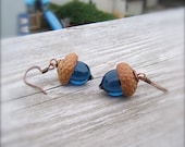 Glass Acorn Earrings in Levi Blue by Bullseyebeads