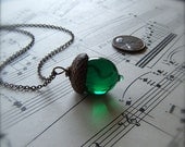 Glass Acorn Necklace by Bullseyebeads - Irish Shamrock Green