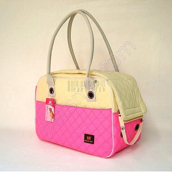 Pink Beige Cotton Pet Carrier Dog Tote Bag Cat Handbag Puppy Purse Pouch 41X22X28CM DD-HM616