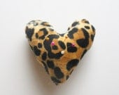 Heart Shaped Pin Cushion in Leopard Print, ready to ship.
