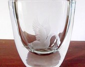 Vintage Midcentury Etched Swan Strombergshyttan Art Glass Vase, Pale Blue, Clear