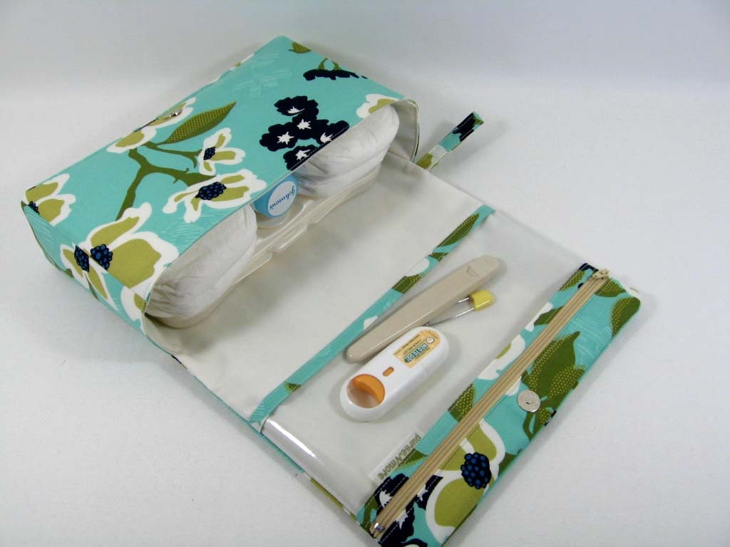 Diaper Clutch with clear zipper pouch-- Modern Meadow Dogwood Bloom Pond