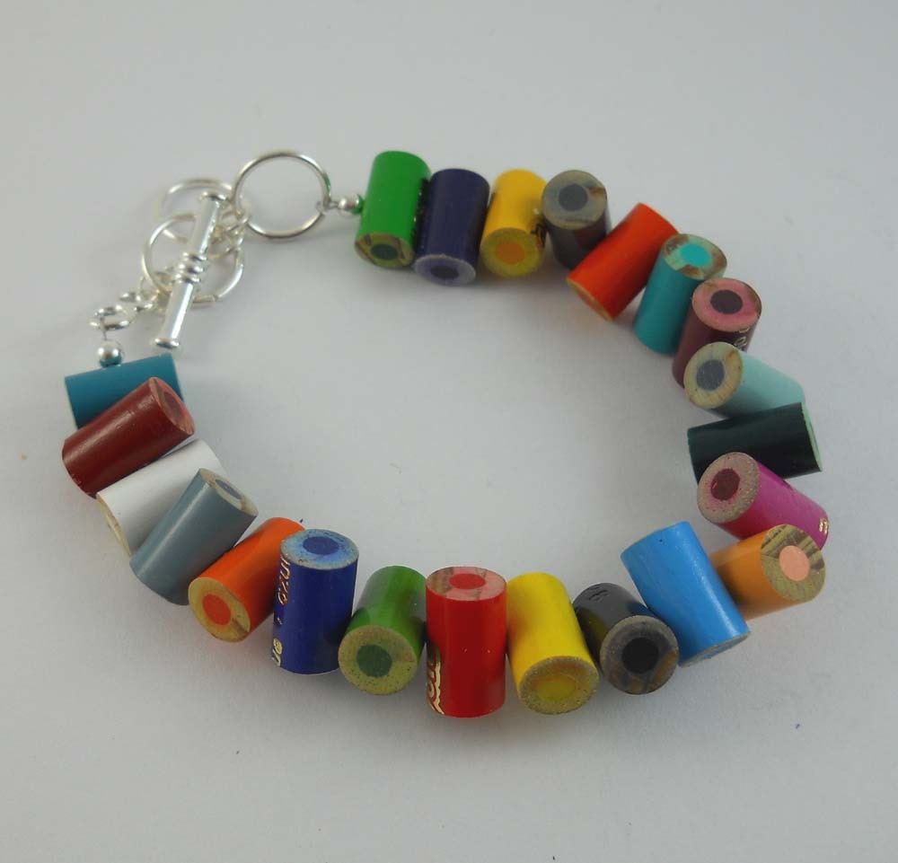 Colored Pencil Adjustable Bracelet Jewelry - Great Artist, Teacher, Crafter, Student or Art Lover Gift - Rainbow Multi Color
