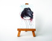 Shy Girl - Tiny watercolor painting - original cute girl portrait - ACEO number 41
