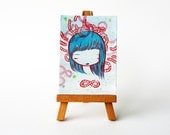 Small Art - Original Watercolor Painting - Blue Girl - ACEO number 71