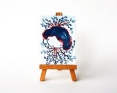 ACEO painting drawing abstract girl portrait - blue girl - number 97