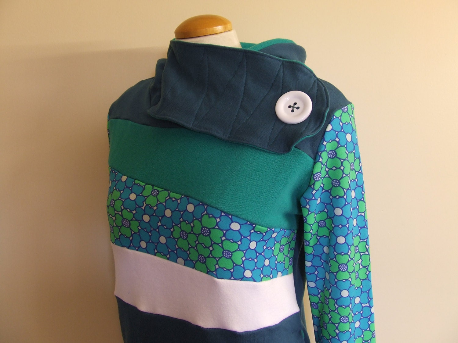 FULL BLOOM  - Hoodie Sweatshirt Sweater - Recycled Upcycled - One of a Kind Women - MEDIUM
