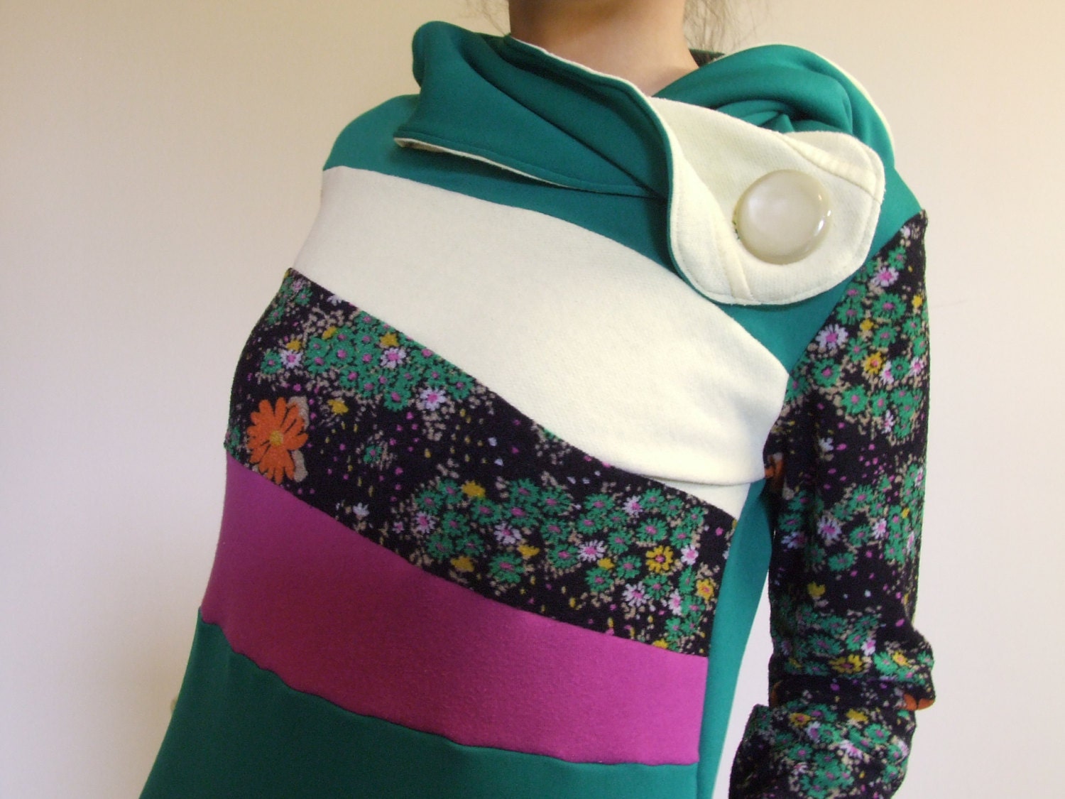 HILLSIDE  - Hoodie Sweatshirt Sweater - Recycled Upcycled - One of a Kind Women - Small/Medium