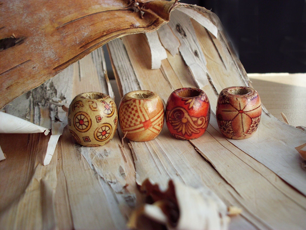 Patterned Wood Dread Bead ADD to your DREADS Dreadlock Bead Accessory Extension Accessories Boho Bohemaian Hippie Silver