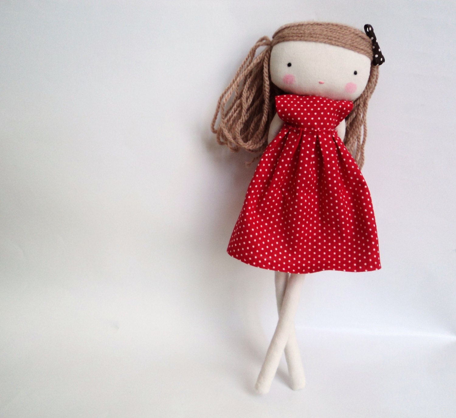 isabella rag art cloth doll polka dots red dress made to order